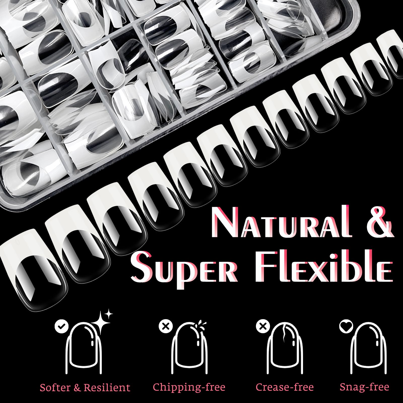 Weiße French Tip Press on Nails, 120 Stück quadratische Nagelspitzen kurze French Tip Nägel, klare Acrylnägel drücken auf volle Abdeckung künstliche Nägel