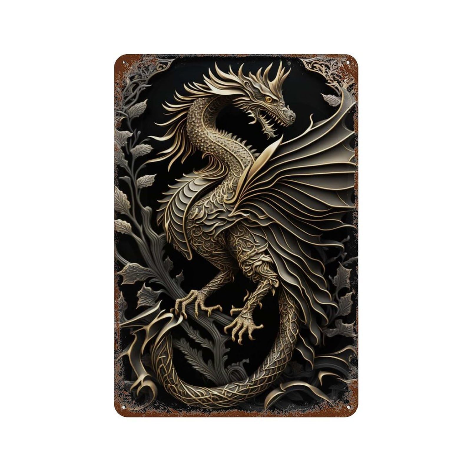 King Of Dragon Art Deco Decorative Tin Sign 11.8"x7.9", Vintage Wall Decor for Garage, Pub Or Kitchen