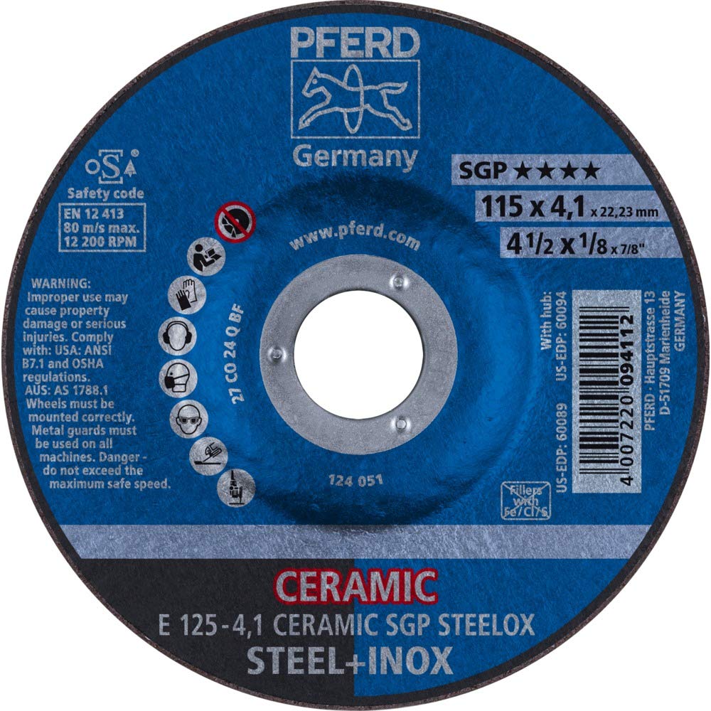 PFERD 62100125 - Discos de desbaste E 125-4,1 Ceramic SGP Steelox (10 unidades)