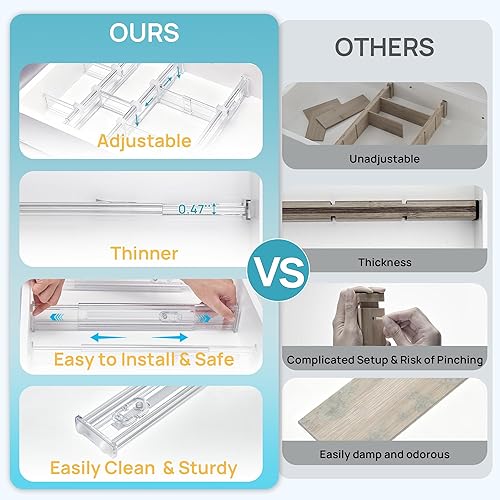 Miniatura 7 de Vtopmart Separadores de cajones de 2.36” con inserciones expandibles, organizador de cajones de cocina ajustable de 12.8"-22.3", separador