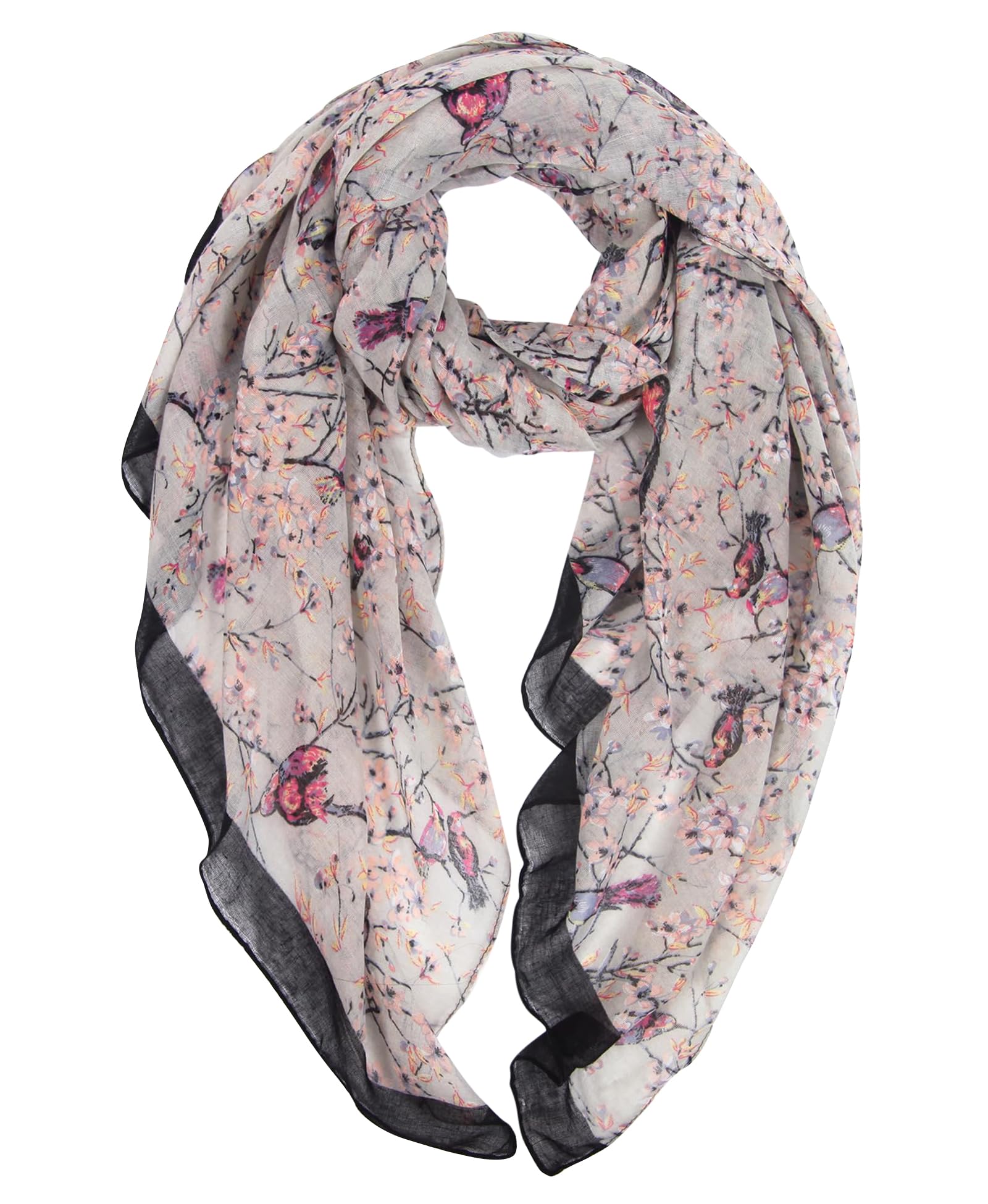 Diarylook Women's Brown Fashion Bird Print Long Scarves Floral Neck Scarf Shawl Wrap,