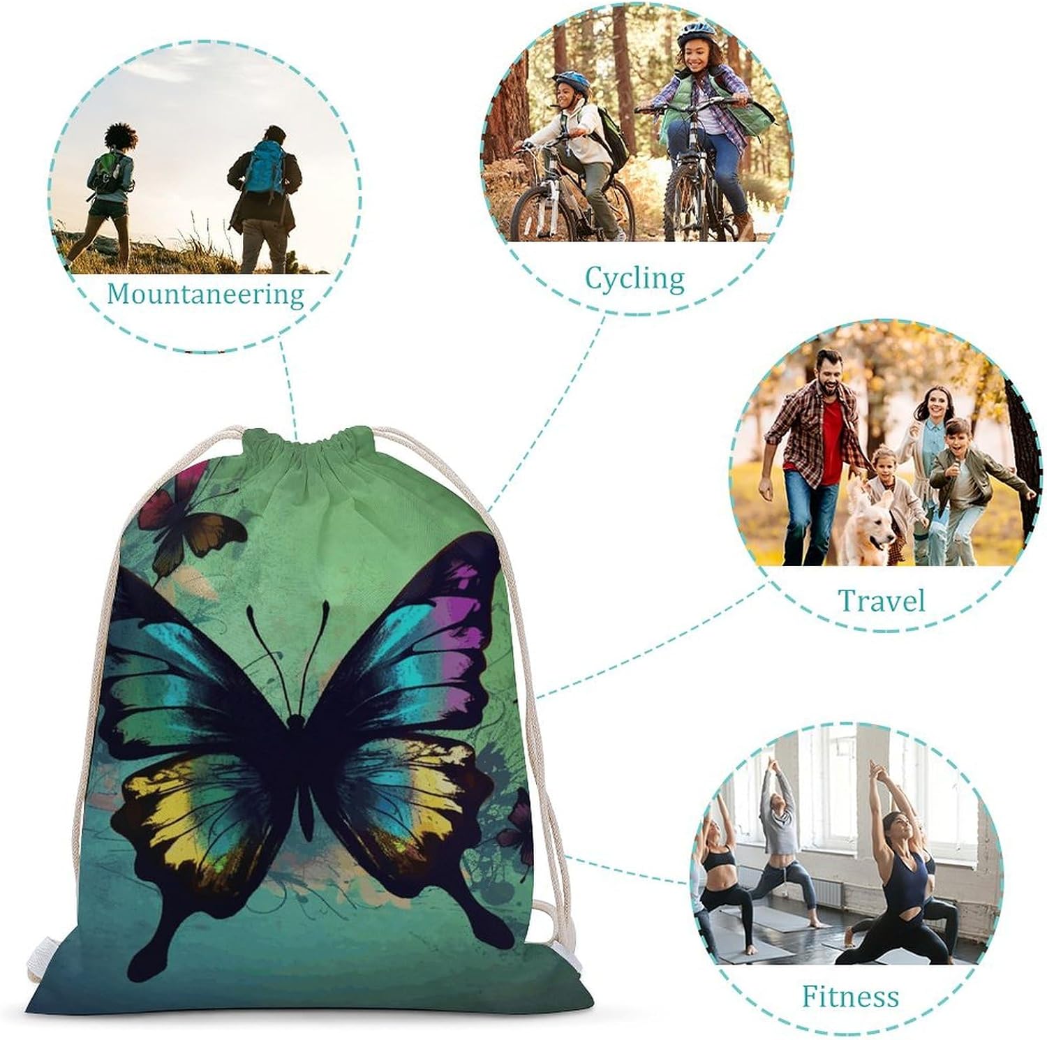 Drawstring Backpack Artistic Butterfly Printed Sport Gym Drawstring Bag Lightweight Cinch Sacks Backpack Drawstring Bags for Yoga Sport Gym Beach Travel Backpacks