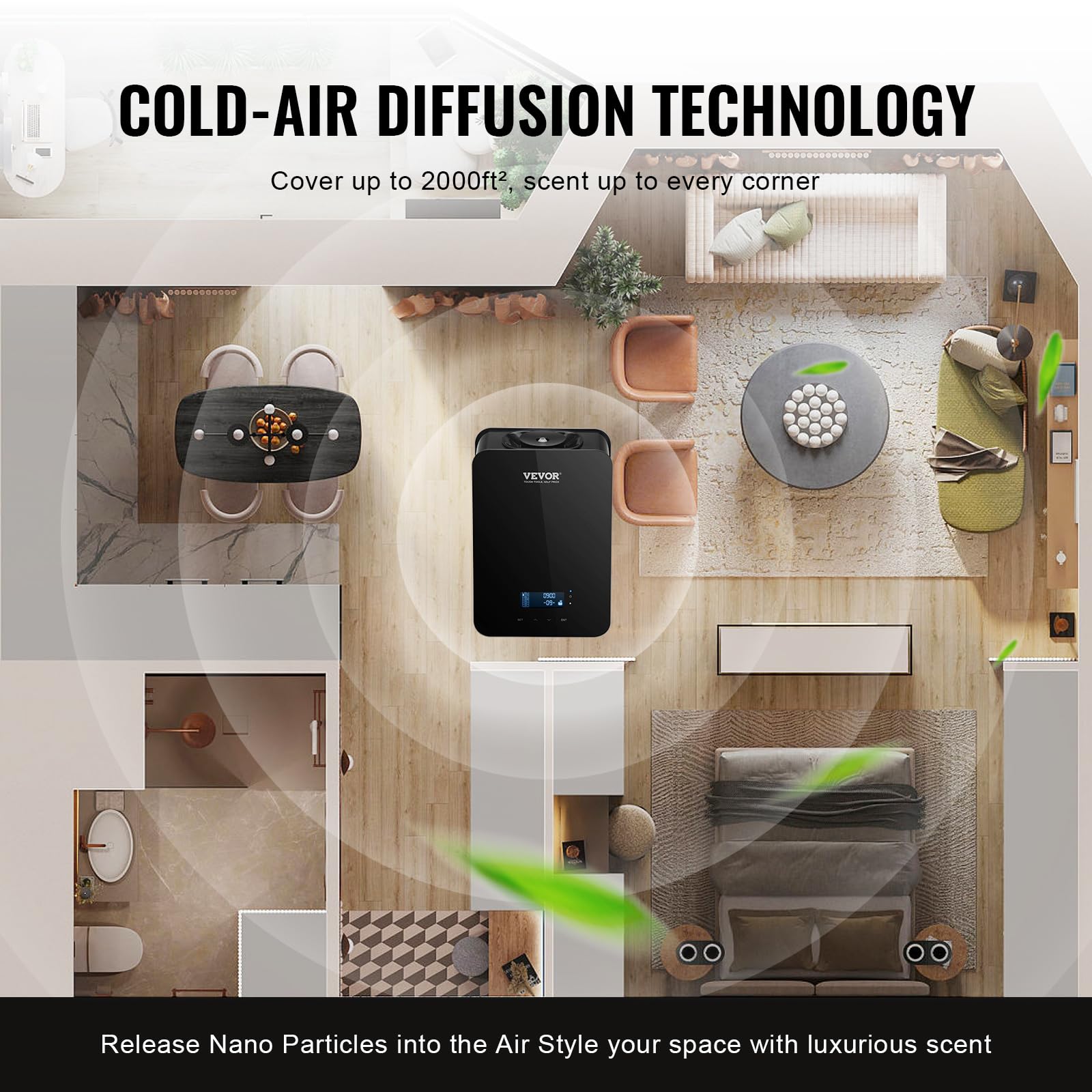 VEVOR Difusor de Aroma HVAC actualizado, máquina de Aire Inteligente para el hogar, 180 ml con tecnología de Aire frío, difusor de Aceite Esencial sin Agua, Cubre hasta 2000 pies Cuadrados para Sala