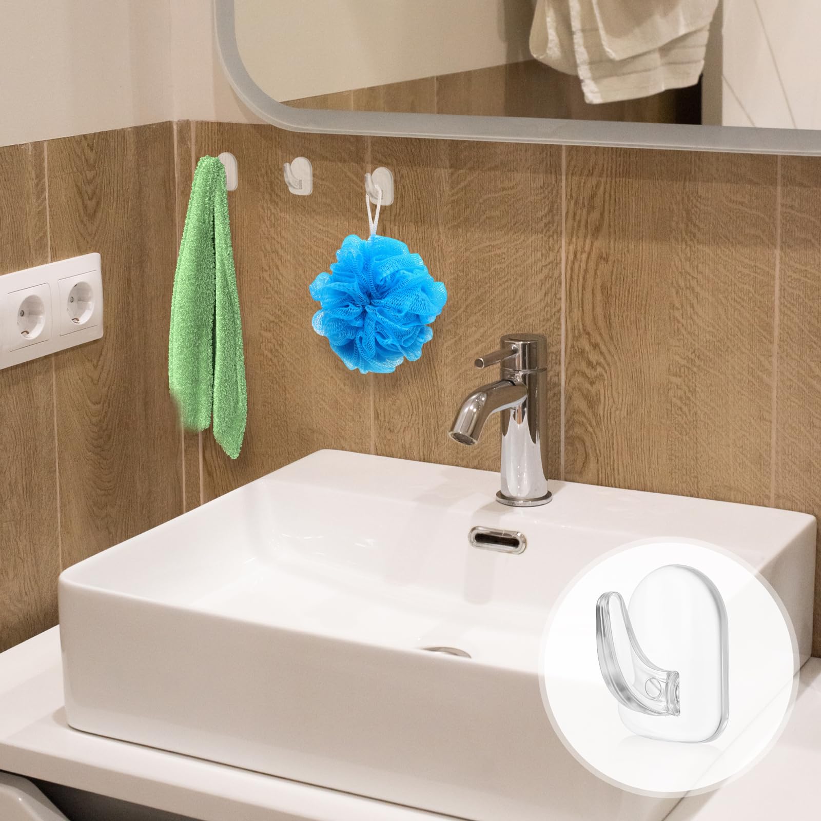 TAIXING 30 ganci adesivi trasparenti, piccoli ganci in acrilico autoadesivi, ganci adesivi extra forti, ganci da parete autoadesivi per cucina, bagno, ufficio, porta del water, asciugamani, chiavi