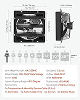 Vista 7 de VEVOR Ventilador de escape de 10 pulgadas, ventilador de ático montado en la pared con velocidad variable, controlador de temperatura y humedad