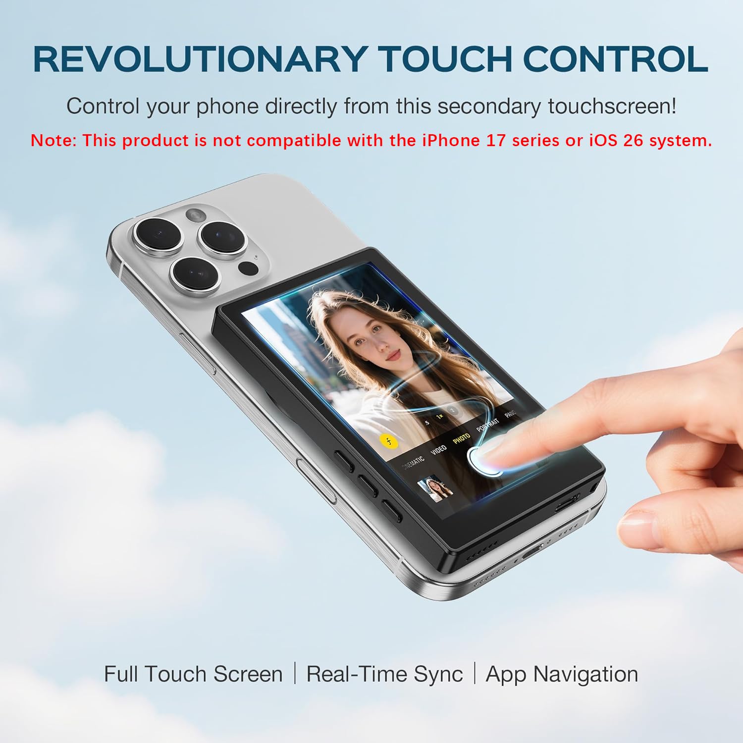 AMAZEAR Teléfono magnético Vlog Selfie Monitor pantalla con control táctil, HD Wireless Bluetooth Remote, cámara trasera para Live Stream TikTok YouTube, compatible con iPhone y Android