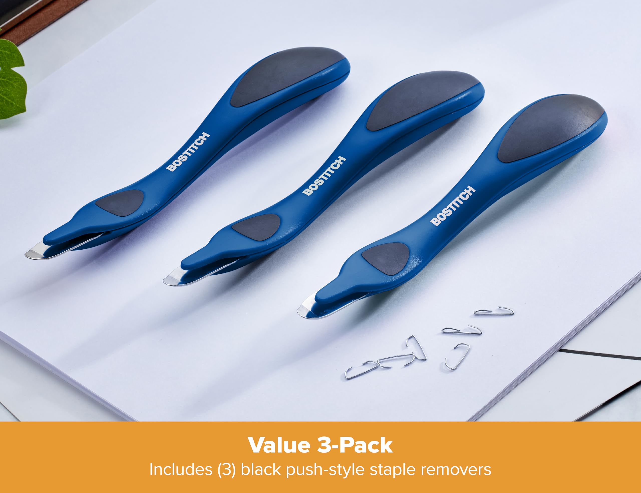 Bostitch Office Professional Push Style Easy Staple Remover, niebieski, 3-pak (30000-BLUE-3PK