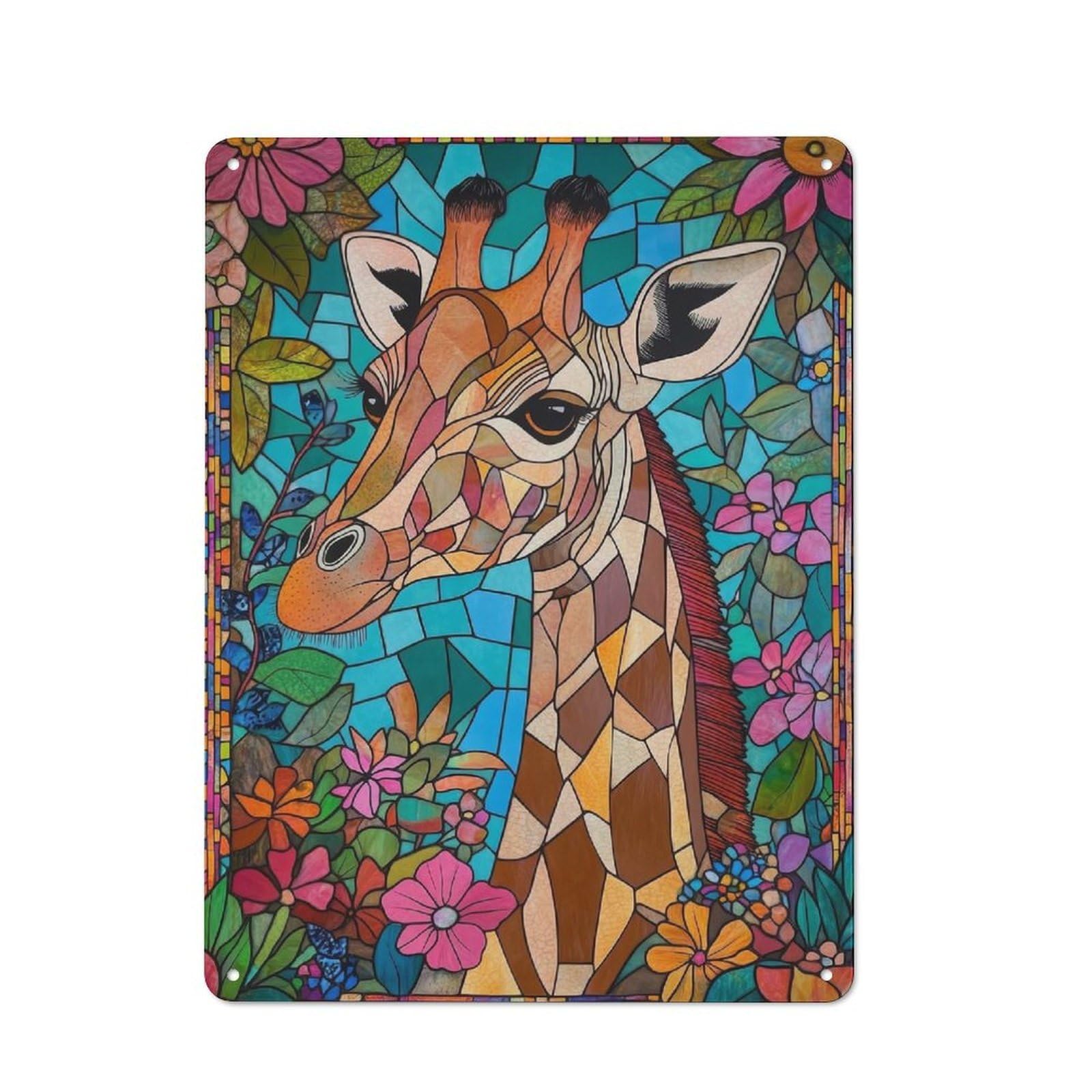 Junmoney Giraffe Mosaic Art Vintage Tin Sign 40X30cm With For Kitchen Or Home Bar, For Metal Sign Collectors, For Kitchen And Home Bar Decor
