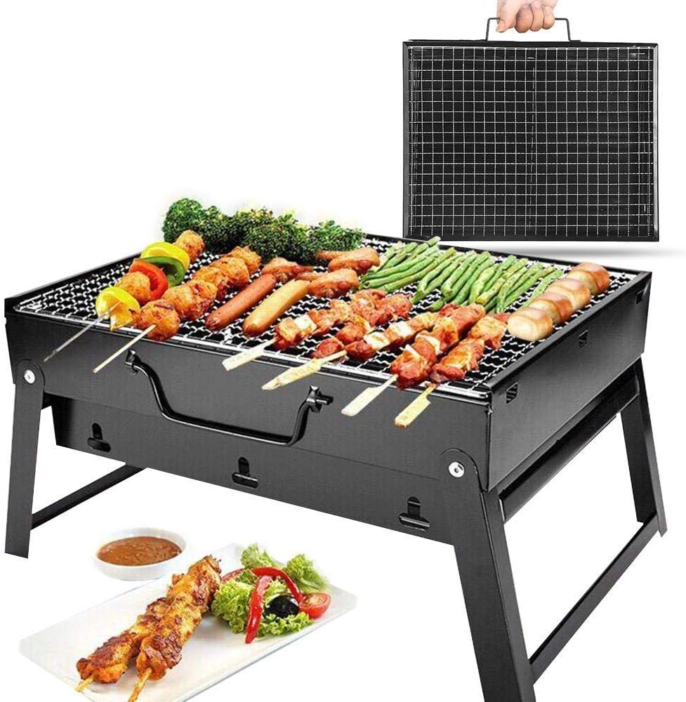 Shopper52 Charcoal Briefcase Style Portable Folding Chromium Steel Barbeque Grill Toaster