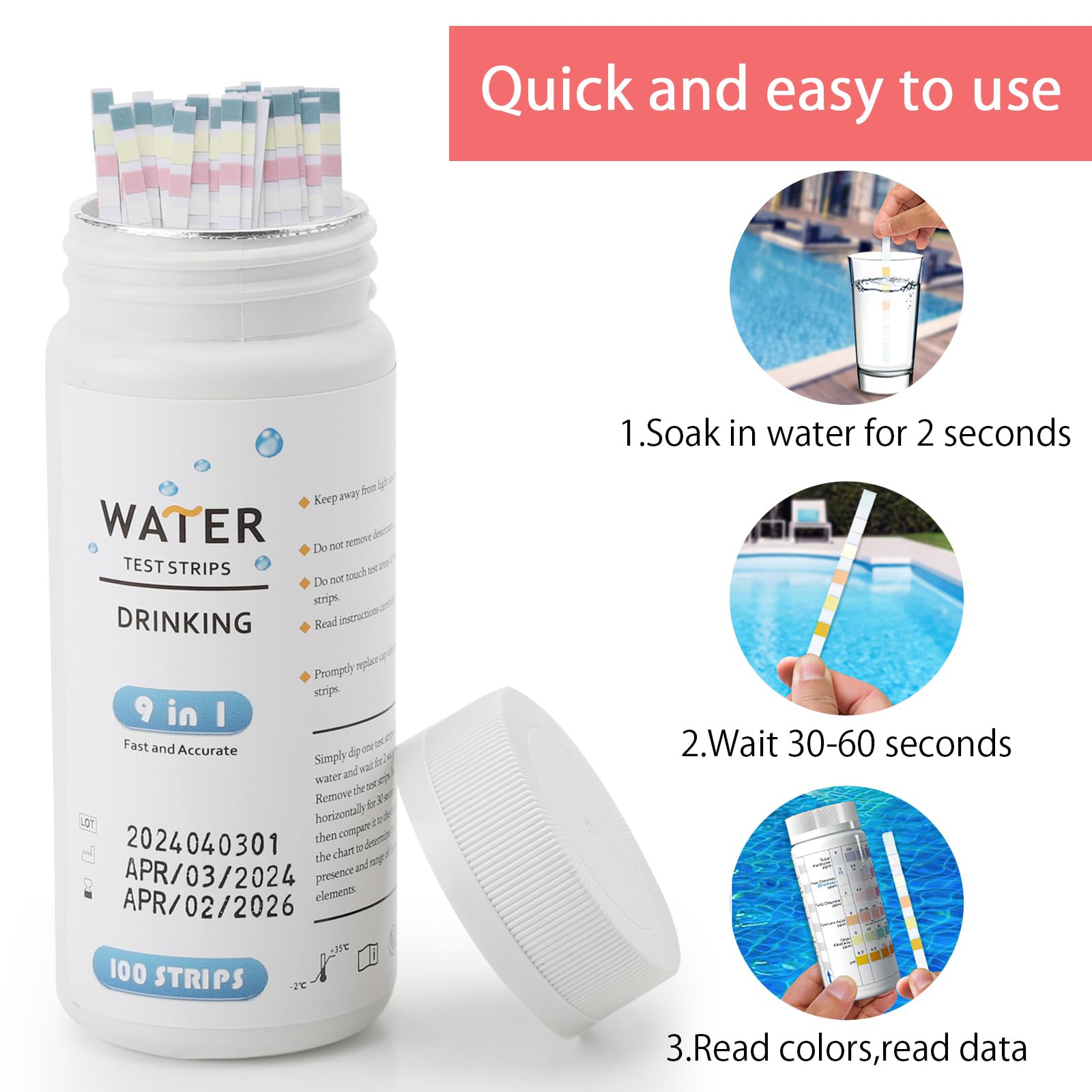 100 Stück 9-in-1 Aquarium Teststreifen - Wasserqualität Test Für Eisen, Nitrat, PH Und 6 Weitere Werte