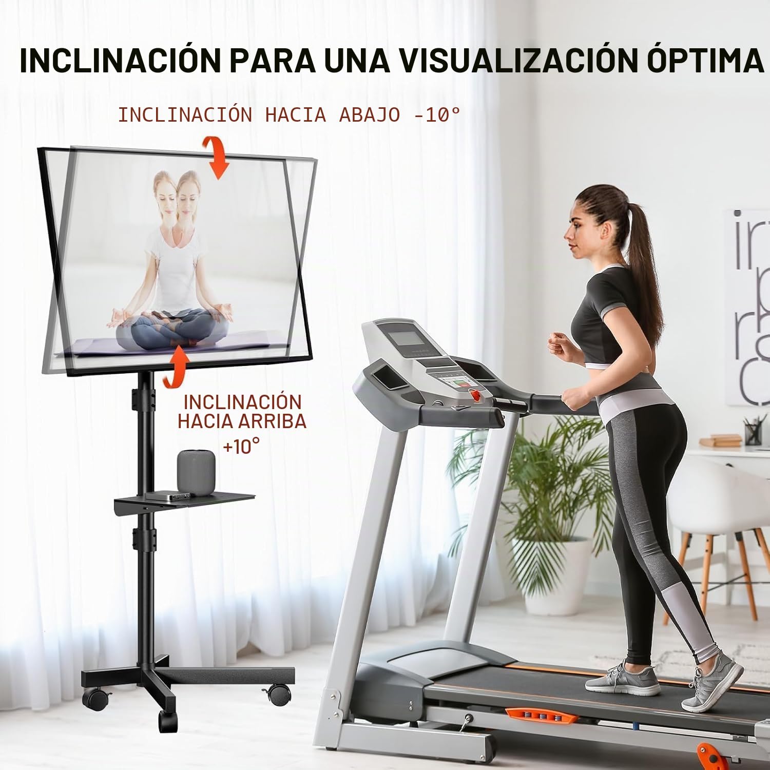 Soporte-TV Ruedas para televisores de 23-60 Pulgadas – Soporte-TV-pie móvil con Altura Ajustable, inclinable, Estante Multimedia y gestión de Cables, VESA hasta 400 x 400 mm, Carga 40 kg, Negro