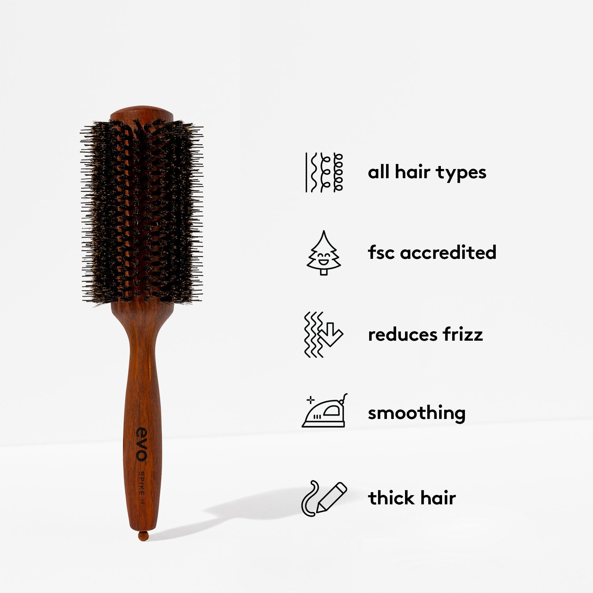 Evo Cepillo radial de nailon con cerdas de jabalí para un secado rápido y fácil, cepillo de pelo para mujeres, mujeres y hombres, fabricado en madera certificada