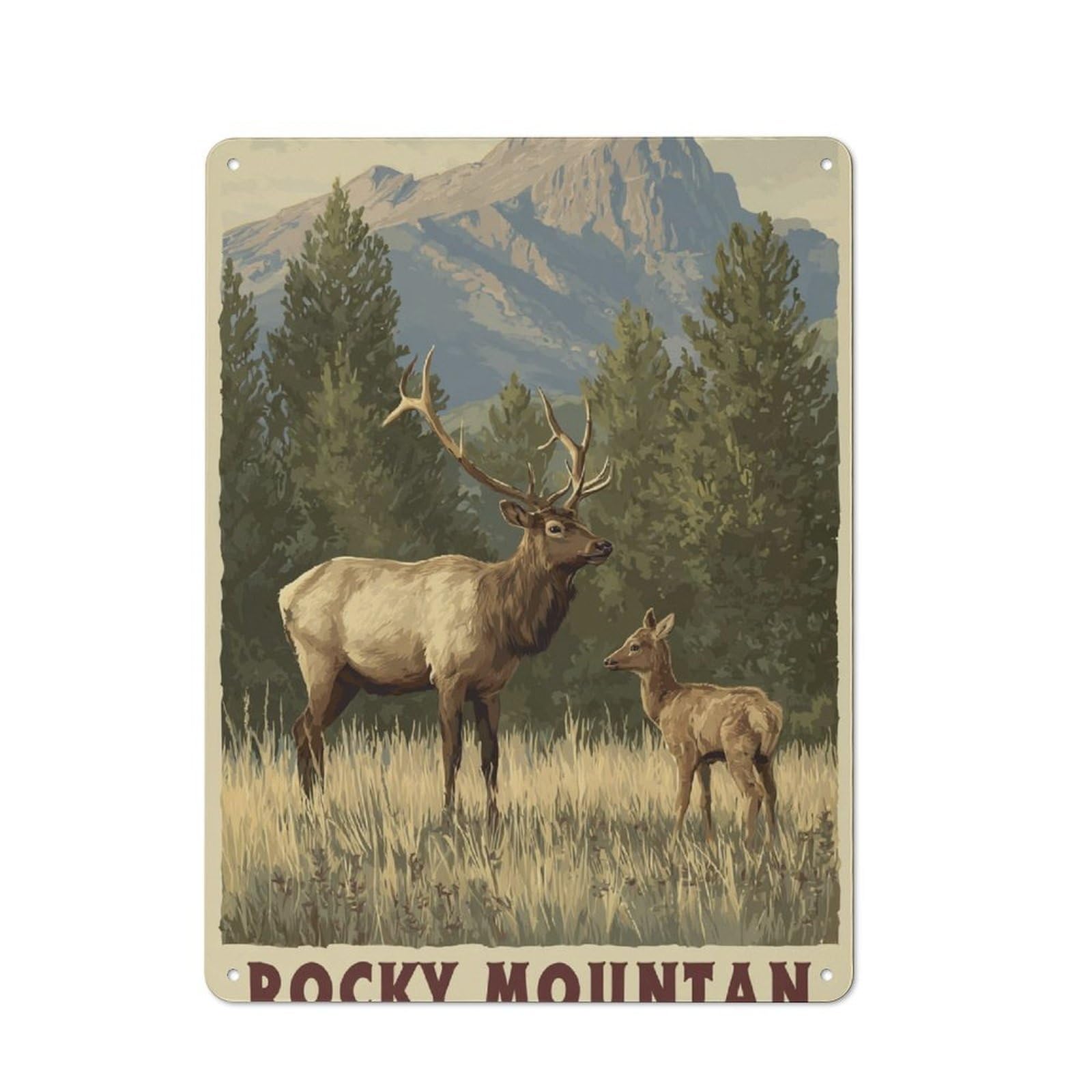 Junmoney Rocky Mountain Majesty Modern Vintage Metal Desk Wall Sign 40X30cm, Office Wall Decor For Office, Study, Studio Or Hallway
