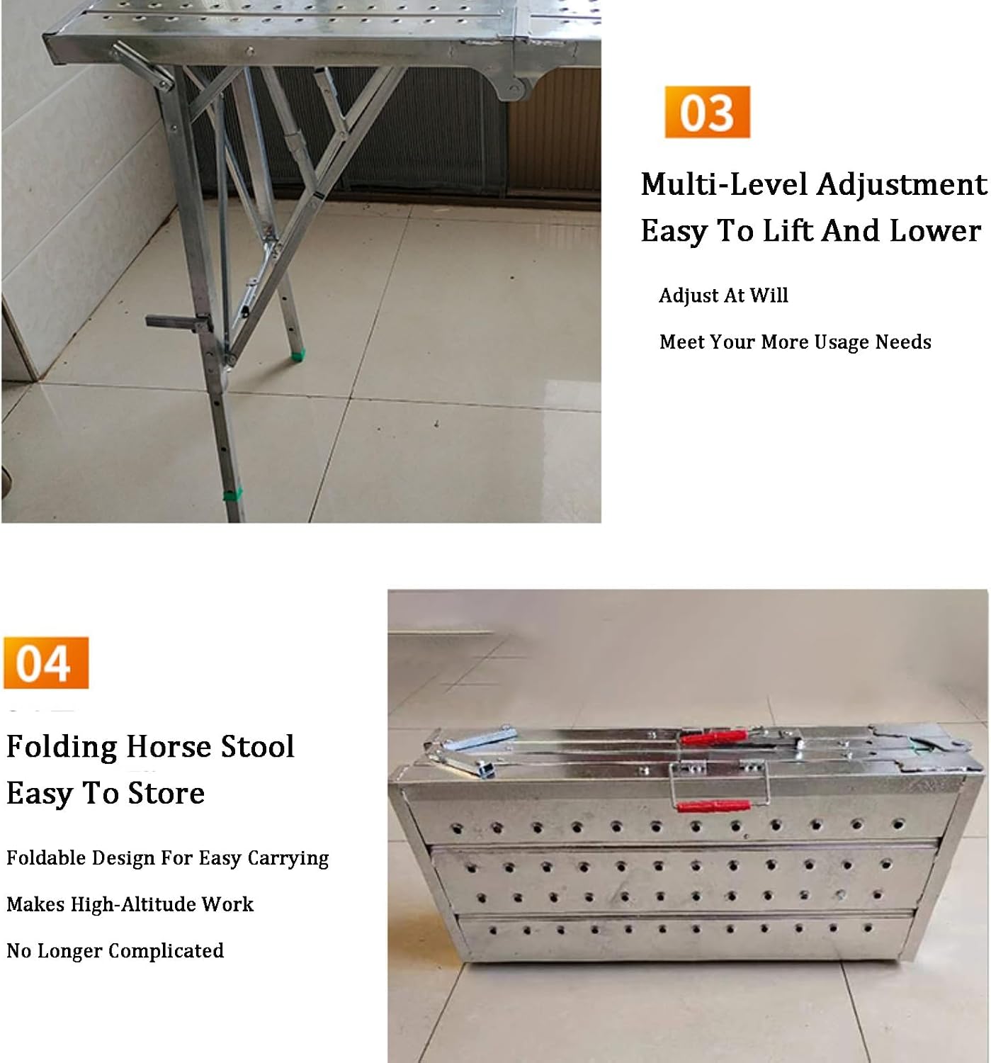 Folding Horse Stool,Iron Folding Ladder,Adjustable Portable Scaffolding,for Home Decoration,Wall Painting,Can Bear 250kg/551lb(160x30cm)