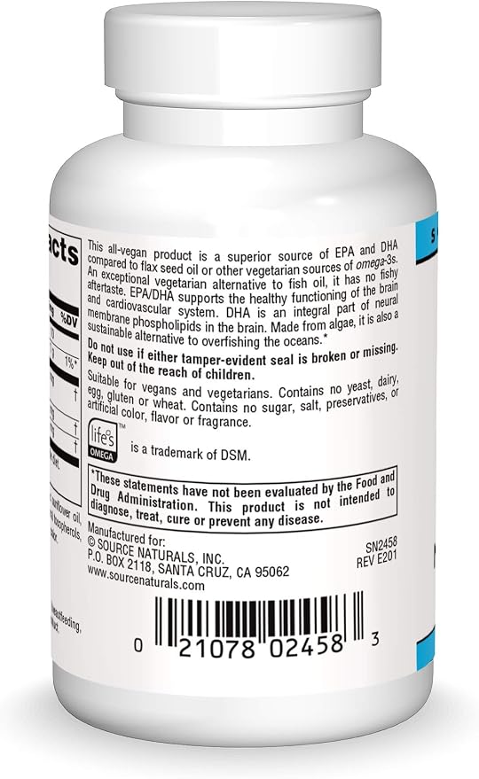 Amazon.com: SOURCE NATURALS Vegan Omega-3s Epa-Dha 300 Mg Vegetable Soft  Gel, 90 Count : Health \u0026 Household