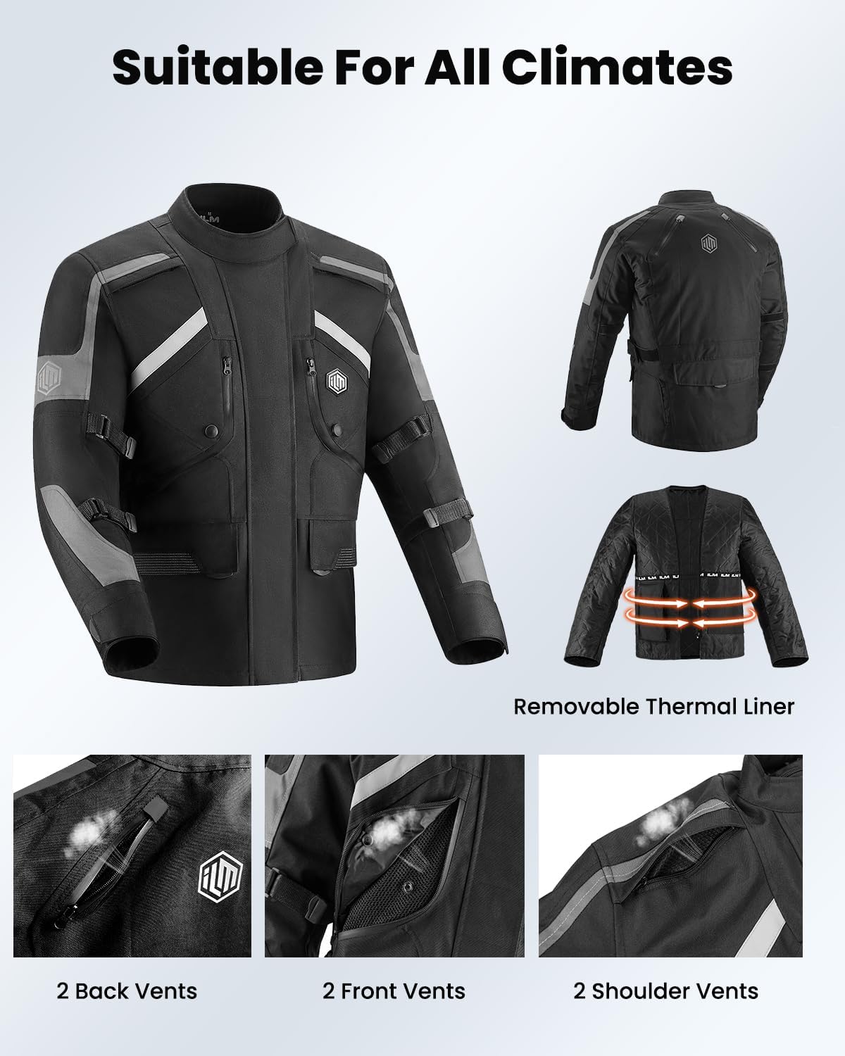 ILM Motorcycle Jacket Adventure Mens Riding Armored Airflow Dirt Bike Touring Waterproof Clothing All Season Model RL01 - Image 6