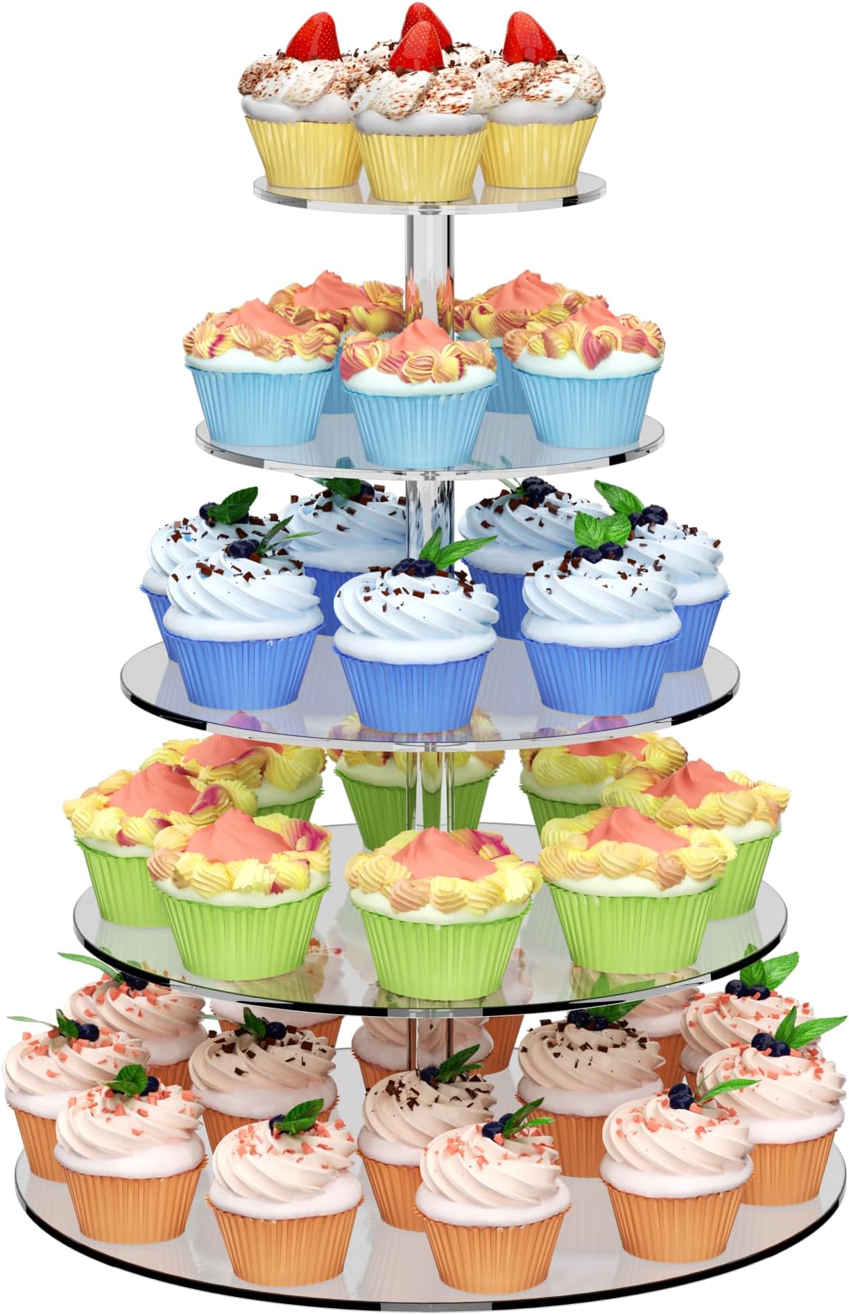 5 Tier Round Cupcake Stand for 50 Cupcakes, Acrylic Cupcake Display Stand, Clear Cupcake Tier Stand, Cupcake Holder Stand