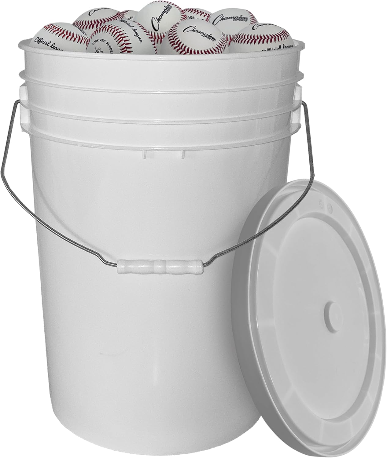 Champion Sports Syntex Leather Baseball | 30 Baseballs and White Bucket | Indoor/Outdoor Syntex Leather Official League Baseballs for Practice Training or Real Game
