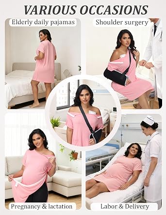 Women's Post Shoulder Surgery Hospital Gown Full Side Open Snaps Tear Away Adaptive Clothing Rotator Cuff Chemo Port Access