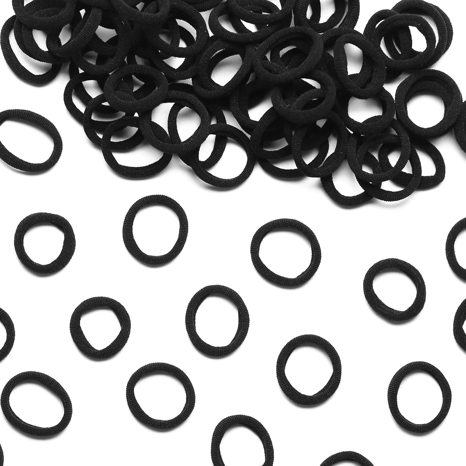 Ligas para el cabello, mini bandas negras sin costuras, suaves y elásticas, soportes para cola de caballo (100 unidades) 8