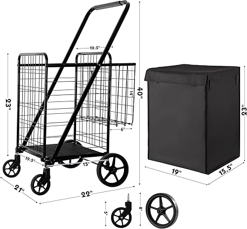 Miniatura 3 de Carrito de compras plegable con forro impermeable, carrito de comestibles, bolsa grande con cubierta superior, capacidad de 100 libras, carrito