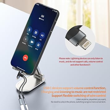 Lightning USB C to 3.5mm Audio Adapter Aux Headphone Jack (2in2) for iPhone 17 16 15 14 13 Pro Max Charger Headset Dual Stereo Cable Lighting Accessories for iPad mini Compatible with Samsung S24 S21