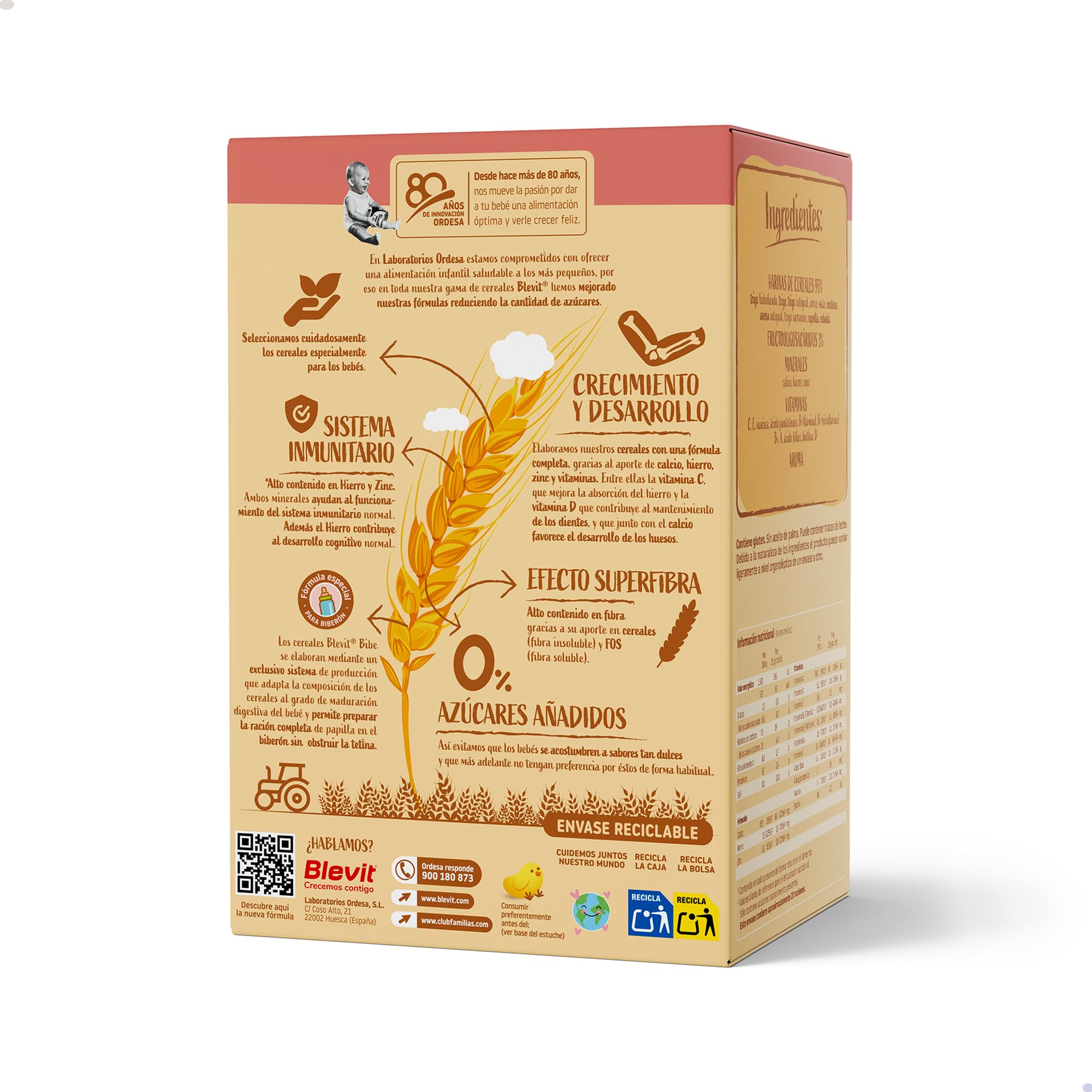 Blevit Bibe 8 Cereales | 500g | Papilla para Bebé desde los 5 Meses con 95% de Cereales - 14 Vitaminas y Minerales — view 2