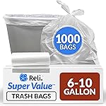 Reli. 6-10 Gallon Trash Bags | 1000 Bags | Clear | Bathroom | Strong | Garbage