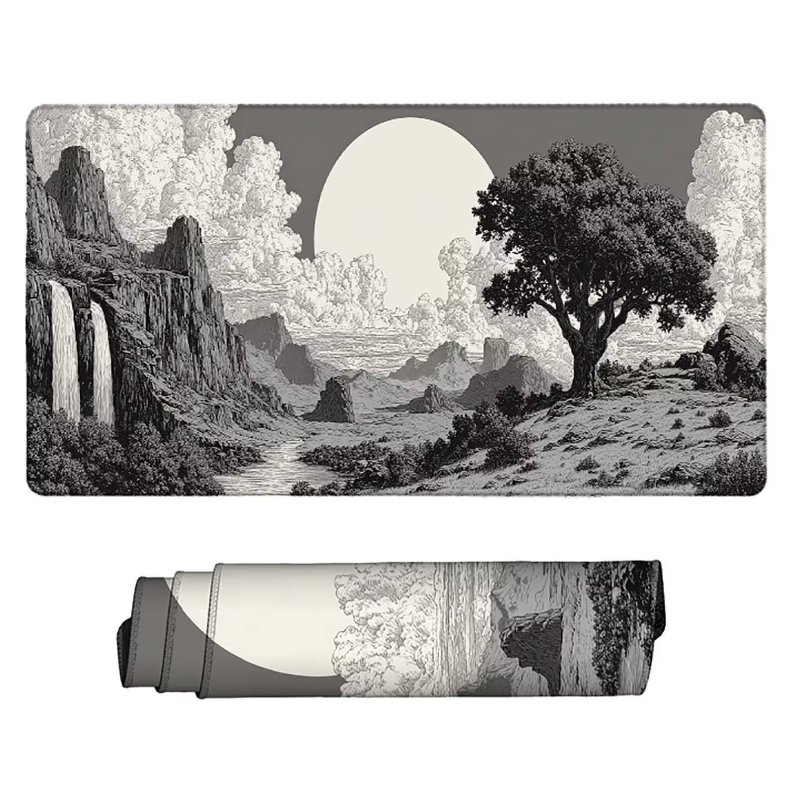 Grau Mauspad 80x40cm Schreibtischunterlage Landschaft Mauspad Gaming Leicht zu Reinigende, Rutschfest Tischunterlage Schreibtisch, Verbessert Präzision und Geschwindigkeit für Home Office Deko 7190-2m