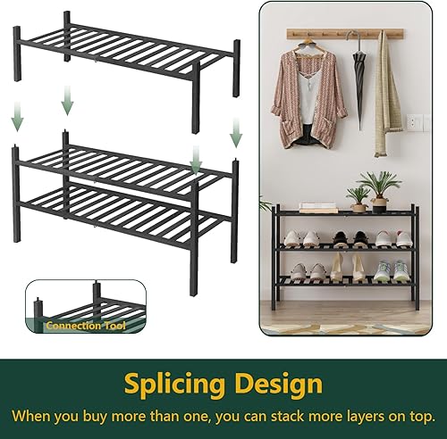 Miniatura 7 de Z&L HOUSE Zapatero de 3 niveles para armario, zapatero apilable de bambú para entrada, pasillo, baño, estante multifuncional para zapatos, color