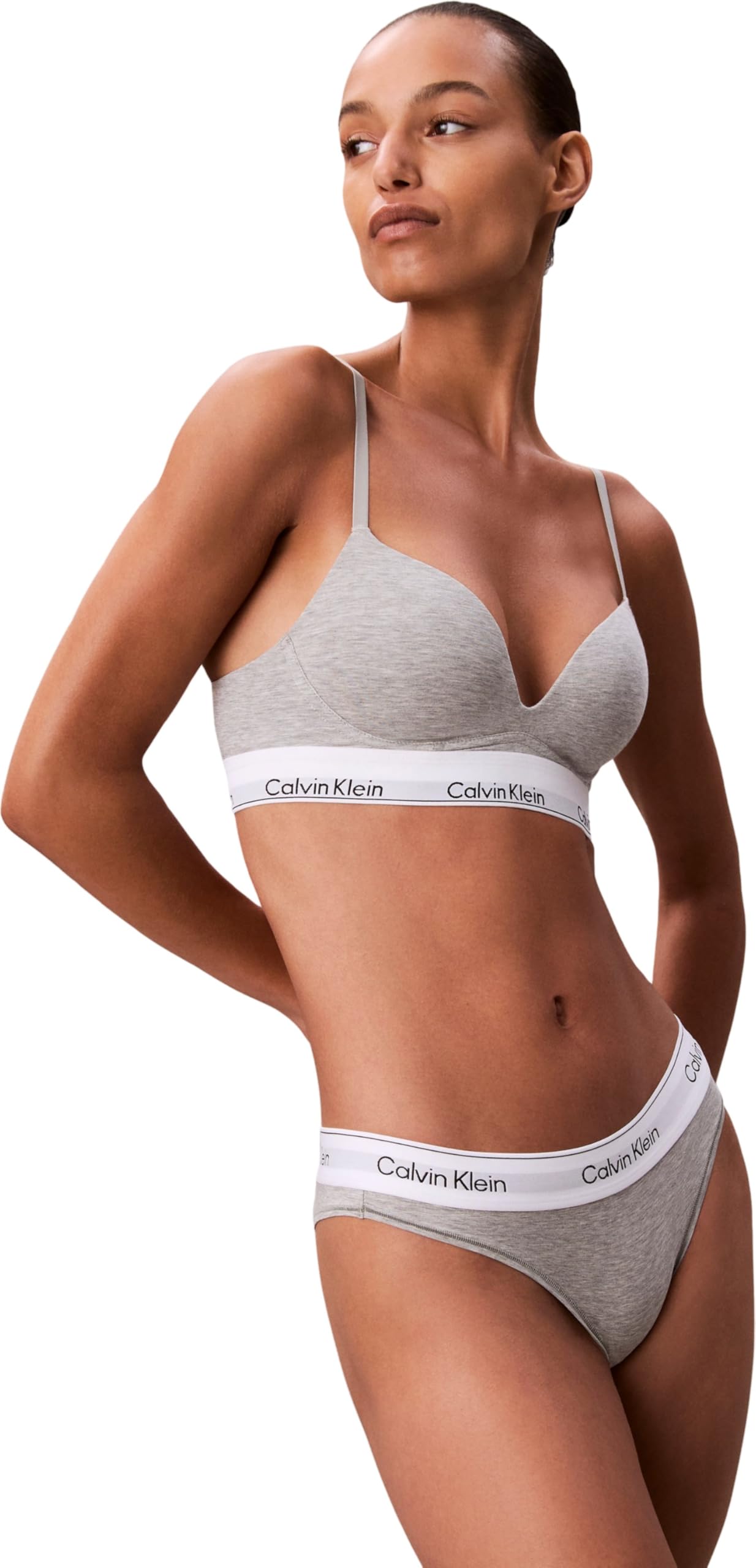 Calvin Klein Women’s Brazilian Briefs with Logo Waistband, Grey (Grey Heather), S
