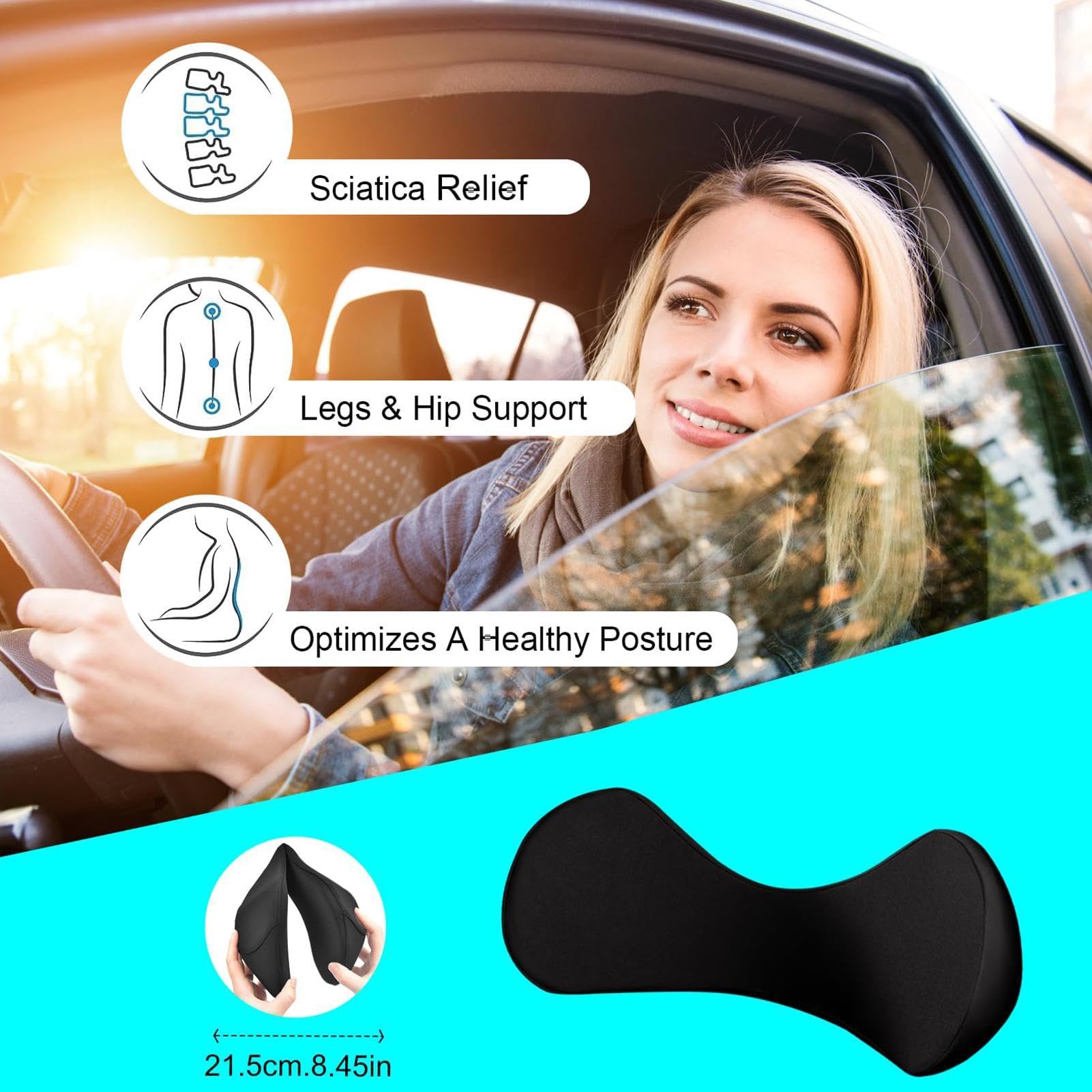 Cuscino lombare per auto, cuscino lombare per sedile di guida | Cuscino lombare in memory foam a rimbalzo lento | Cuscino di supporto per sedie da gioco ad asciugatura rapida, cuscino lombare per