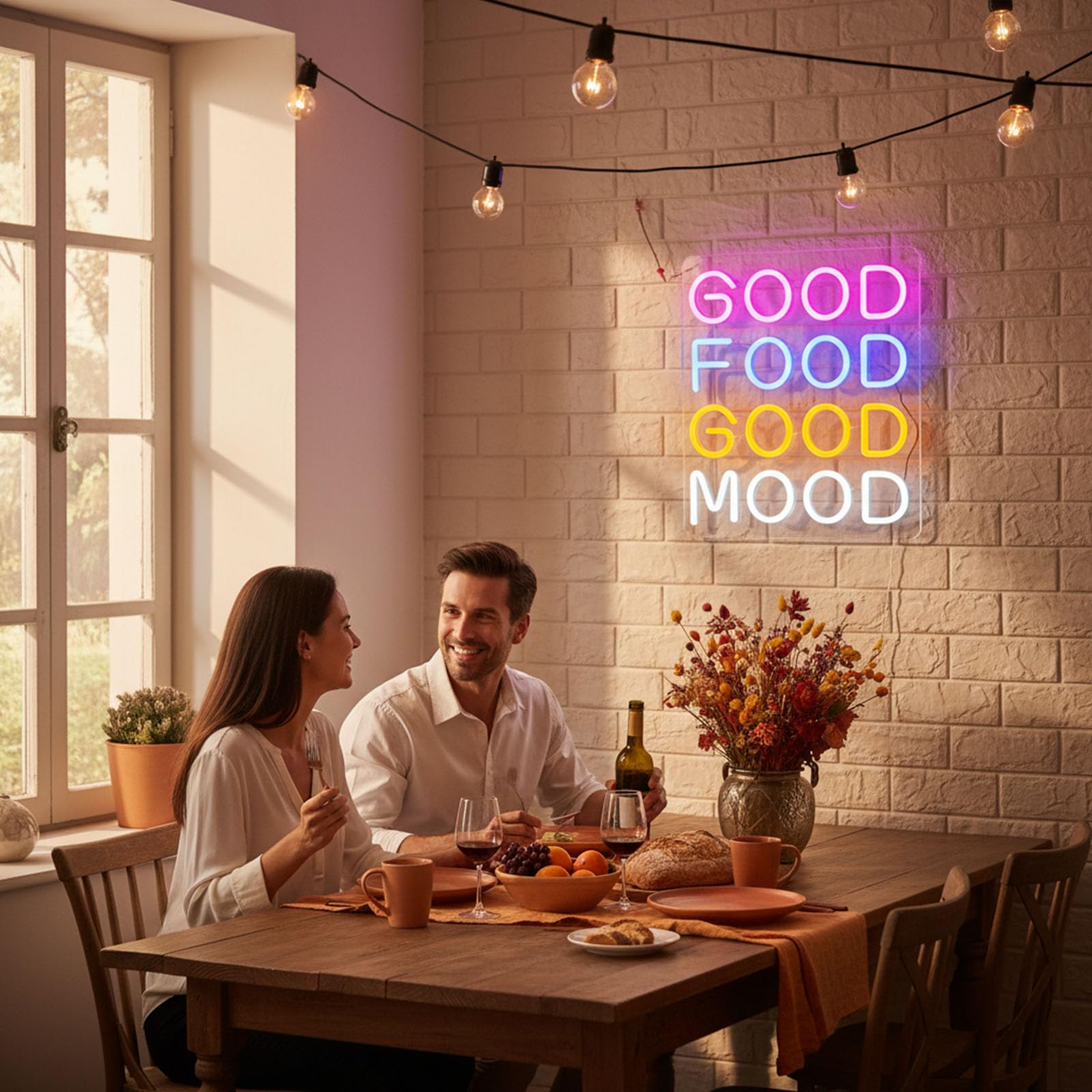 Insegna al Neon Good Food Good Mood con LED dimmerabili alimentati Tramite USB, Ideale per Feste a Tema Sportivo, casa, Palestra, Ristorante, Bar, Pasticceria, Azienda Creativa,