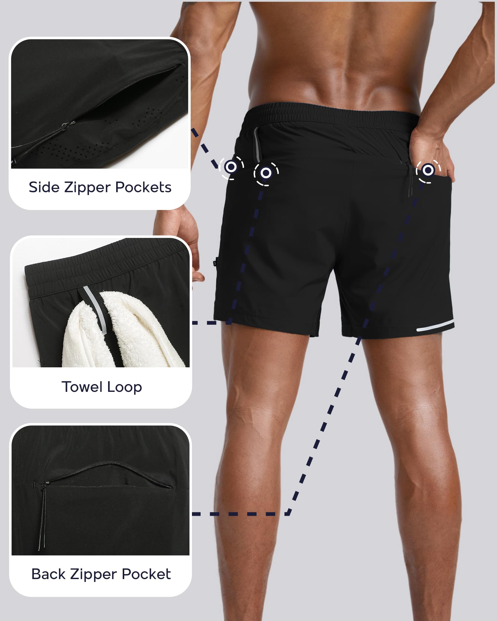 maamgic Pantaloncini da corsa atletici da uomo con fodera ultra leggeri pantaloncini da allenamento 12,7 cm/17,8 cm