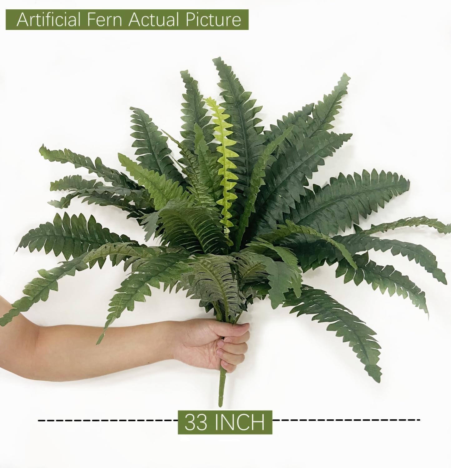 Artificial Boston Ferns Bush Plants Large, Set of 3 Large Artificial Ferns for Outdoors, 33" Faux Ferns for Home Decor Office Living Room Garden Porch