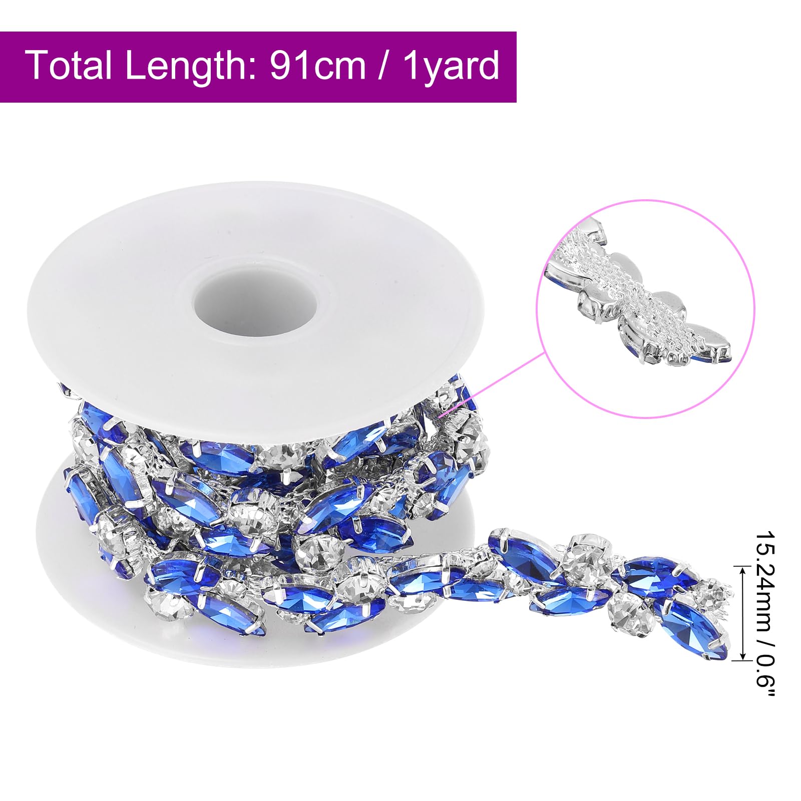 Strass Applique Cristallo Per Cucito E Decorazione - Catena 1 Yard, Intarsio Ad Artiglio, Colore Bianco, 9mm - Foto 11