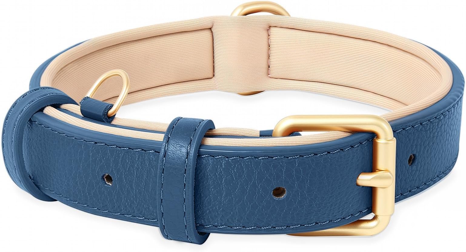 HEELE Soft Leather Dog Collar Medium Dogs Breathable Padded with D Ring, Adjustable Classic Dog Pet Collar, Blue, M | Leather Pet Collar Breathable Classic Comfortable for Small Medium Large Dogs