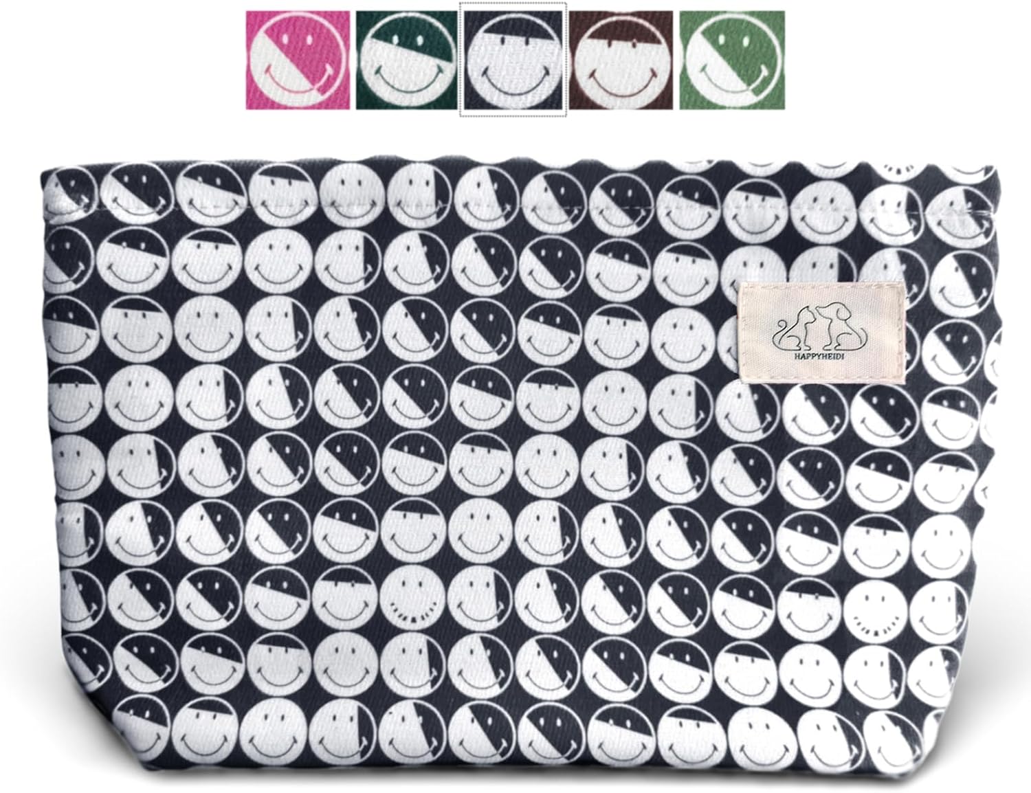 HAPPYHEIDI Fun Smiley Face Corduroy Travel Makeup Bag