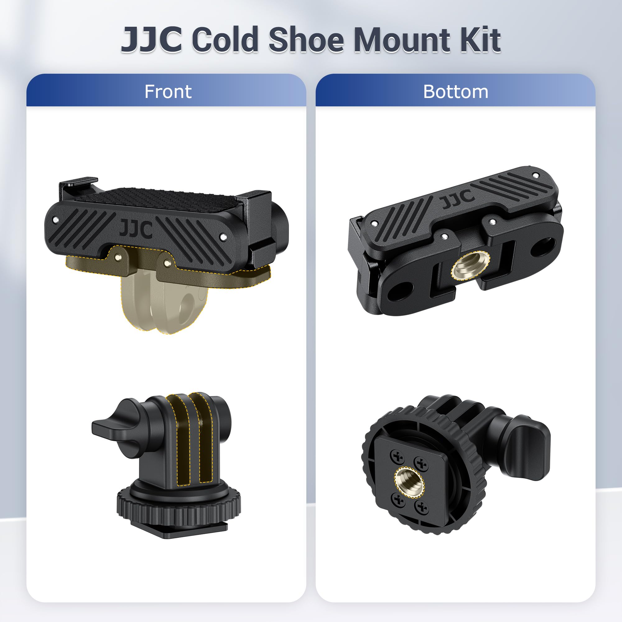 JJC Supporto adattatore con slitta fredda per DJI OSMO 360 Action 5 Pro 4 3, angolo regolabile a 180°, supporto rimovibile per monitor della fotocamera con foro per vite da 1/4, design magnetico