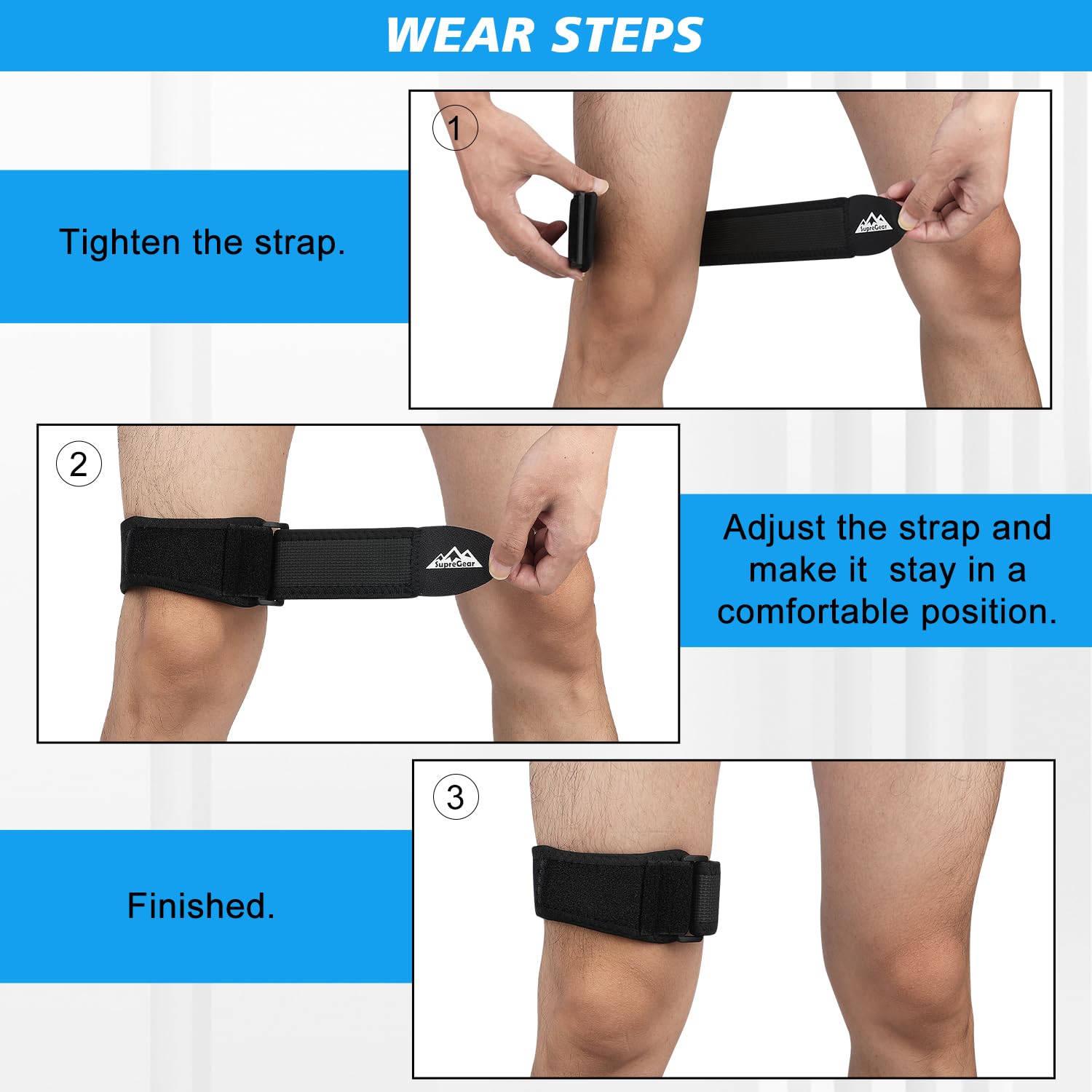 supregear IT Band Strap - Iliotibial Band Compression Wrap, Adjustable Knee Thigh Hip & ITB Support Brace Patellar Tendonitis Stabilizer for Running and Exercise - Men, Women
