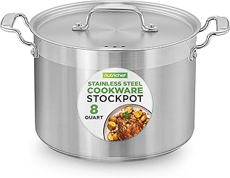 NutriChef 8 Qt Heavy-Duty Stockpot with Stainless Steel Lid - Induction Compatible Cooking Pot, Ideal for Soups and Stews