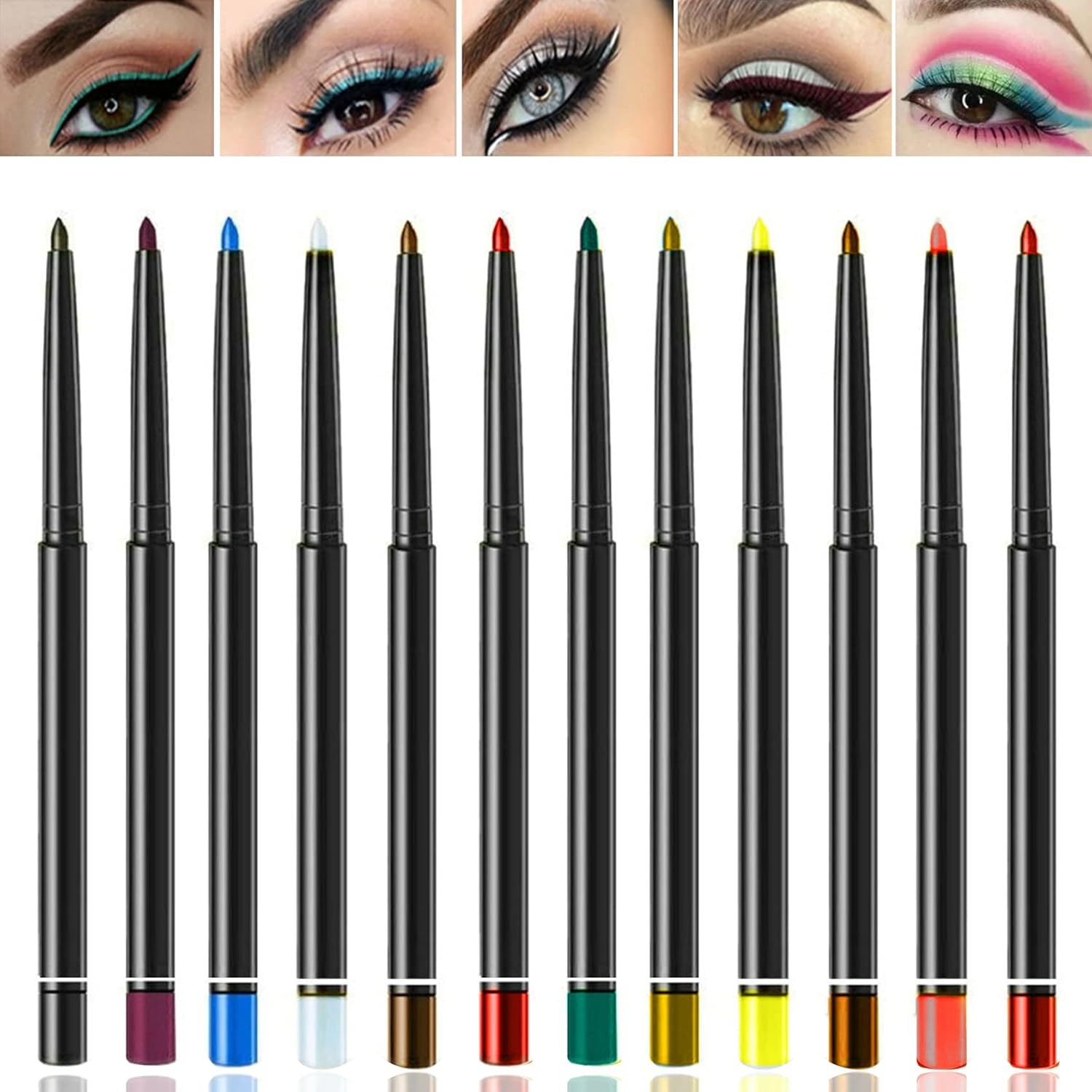12 Colors Waterproof Colored Eyeliner Colorful Eyeliner Pencil Set,Matte Color Eyeliner Pen Long