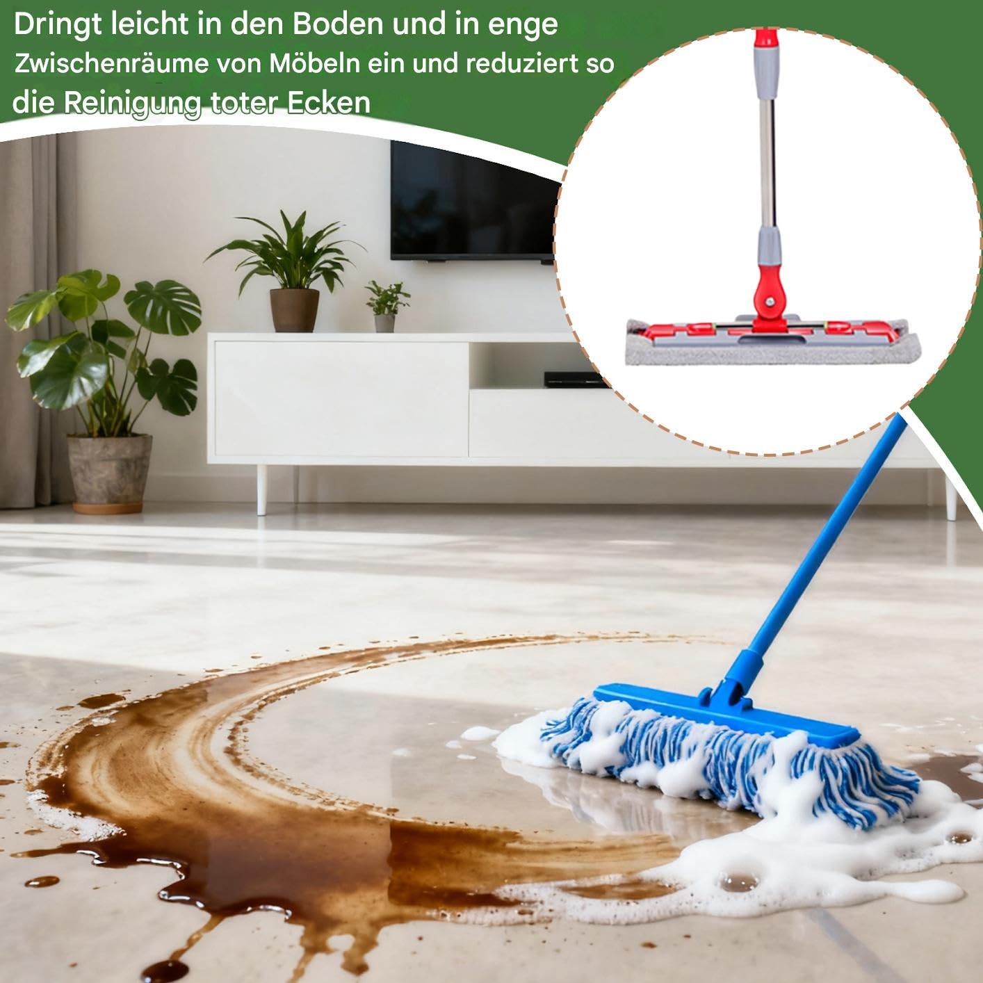 Mopa Plana De Microfibra Pack Limpieza Rápida con 7 Almohadillas y Mango | Mopa Giratoria 360 Grados para Seco y Húmedo Para Madera, Laminado, Baldosas, Baño, Cocina y Mantenimiento