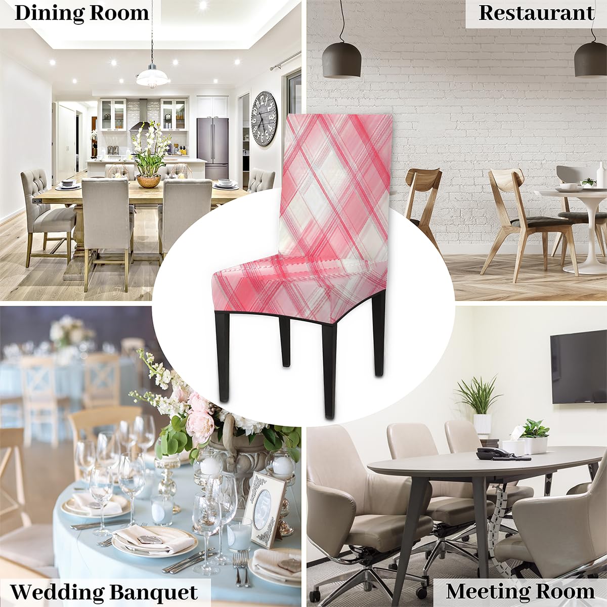 Mexpekil Set di 6 coprisedia elasticizzati per sedie da pranzo, lavabili, per cucina, matrimoni, feste, colore: rosa e bianco