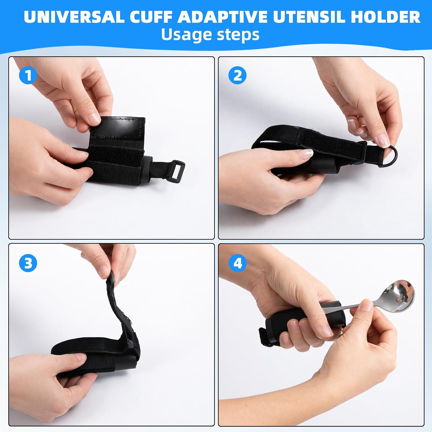 3 PCS Universal Cuff, Adjustable Holder Strap for Hand Grip, Adaptive Utensils for Elderly, Practical Adaptive Equipment for Hands, Parkinsons Aids for Living for Weak Grip(Black)