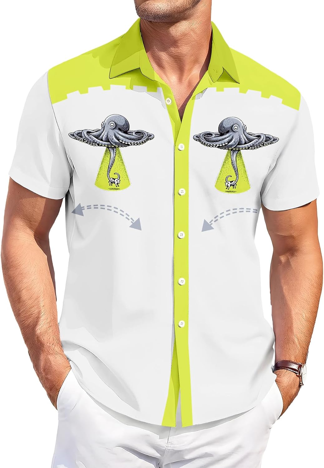 Hawaiian Western Cowboy Shirts, BBQ Holiday Parties,Funny Vintage Print Button-Down Shirt,Beach Aloha Shirt - Image 2