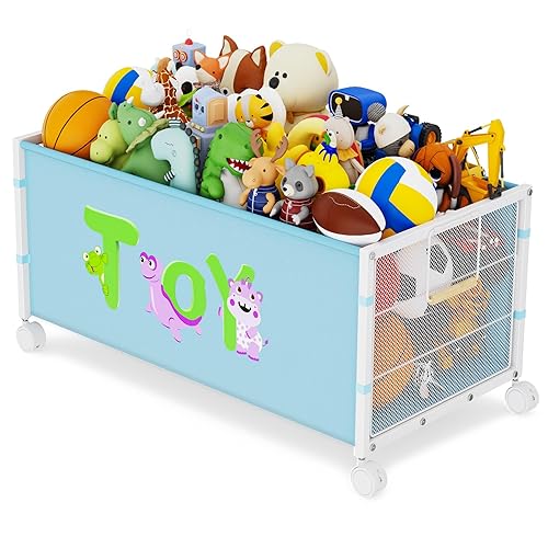 Caja de juguetes grande para niños con ruedas, cajas de juguetes de 120 L para niños, extra grande, de metal y tela Oxford, organizador de juguetes