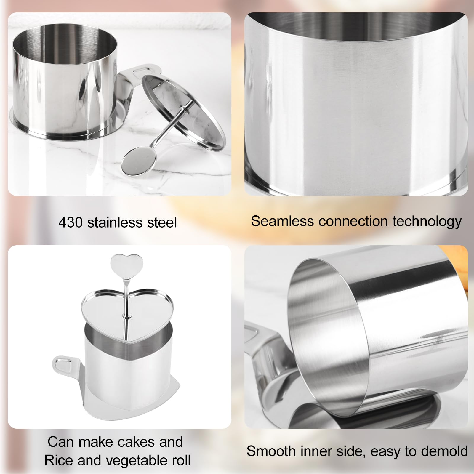 Joyeee Cercle a Patisserie, Lot de 6 Moule à Gâteau en Acier Inoxydable de 7,6 cm (3 Pouces) avec Poussoir et Lève-gâteau, Ustensiles de Pâtisserie pour Crêpes, Pâtisseries et Desserts