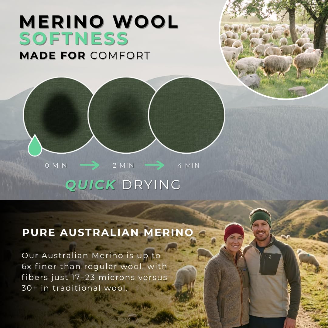 menique Damen 100% Merinowolle Stirnband & Schlauchschal Set für Sport