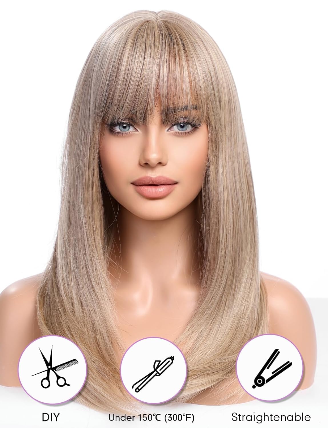 WOKESTAR Blonde Wigs for Women Layered Straight Long Wig with Fringe - Image 4
